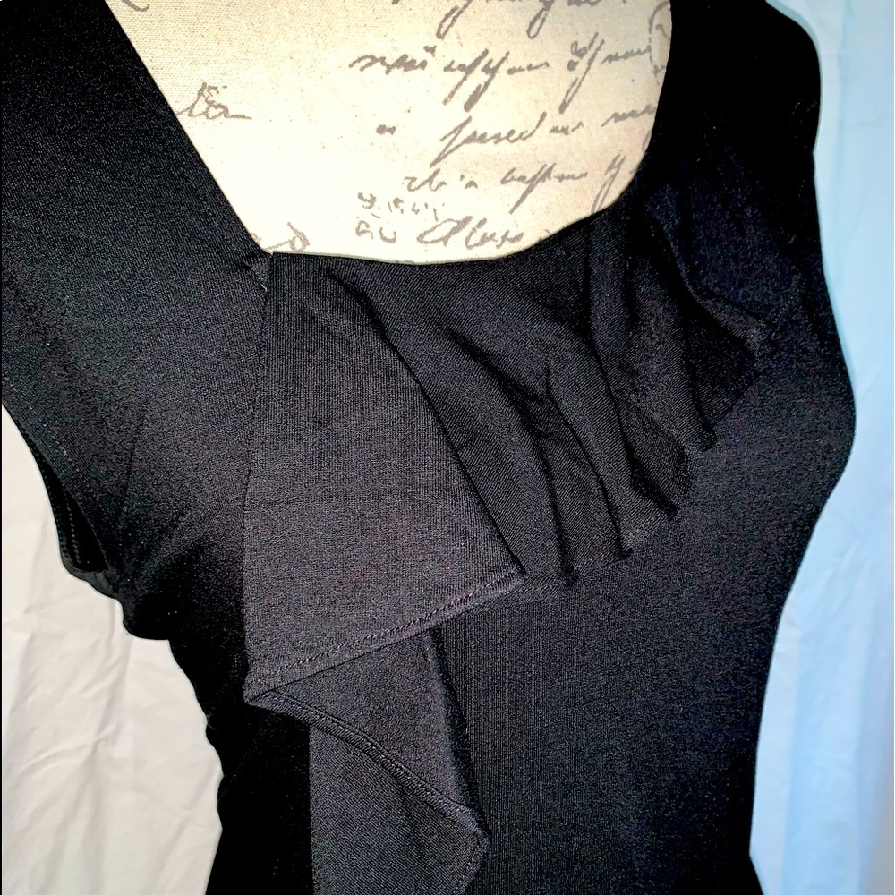 WHBM black sleeveless top with ruffle detail